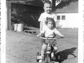 1955 May, Mary & Dave trike.jpg
